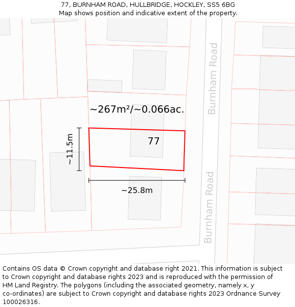 77, BURNHAM ROAD, HULLBRIDGE, HOCKLEY, SS5 6BG: Plot and title map