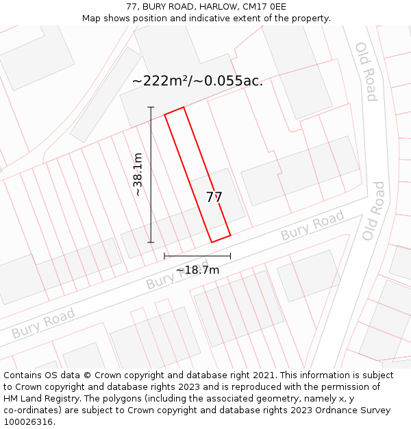 77, BURY ROAD, HARLOW, CM17 0EE: Plot and title map