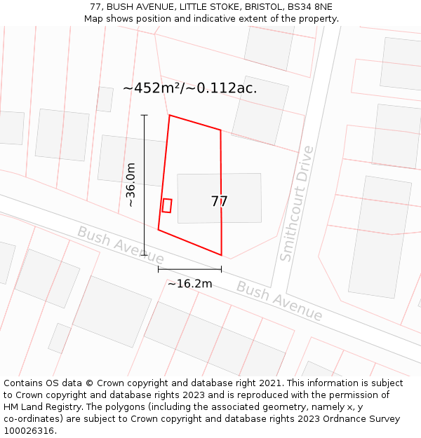 77, BUSH AVENUE, LITTLE STOKE, BRISTOL, BS34 8NE: Plot and title map