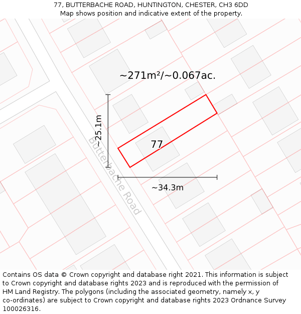 77, BUTTERBACHE ROAD, HUNTINGTON, CHESTER, CH3 6DD: Plot and title map