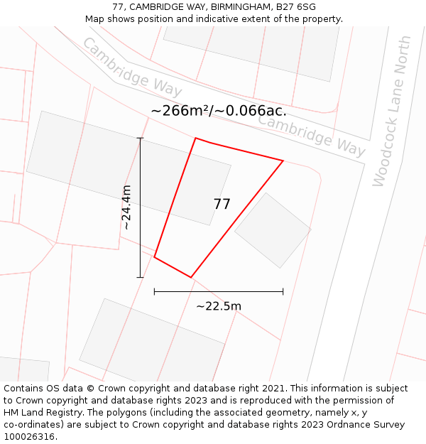 77, CAMBRIDGE WAY, BIRMINGHAM, B27 6SG: Plot and title map