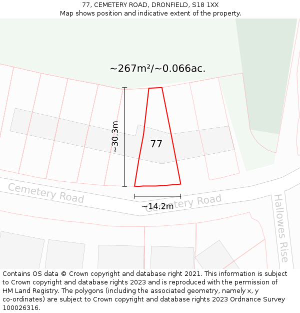 77, CEMETERY ROAD, DRONFIELD, S18 1XX: Plot and title map