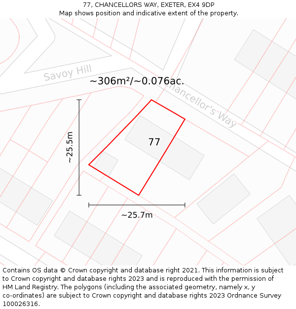 77, CHANCELLORS WAY, EXETER, EX4 9DP: Plot and title map