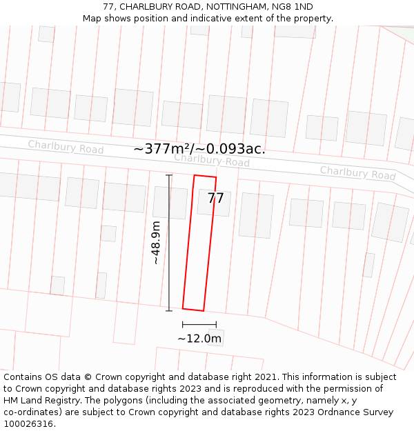 77, CHARLBURY ROAD, NOTTINGHAM, NG8 1ND: Plot and title map