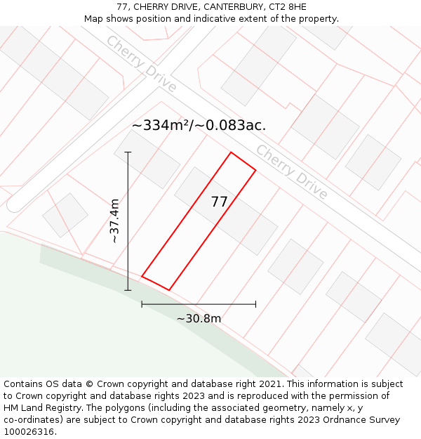 77, CHERRY DRIVE, CANTERBURY, CT2 8HE: Plot and title map