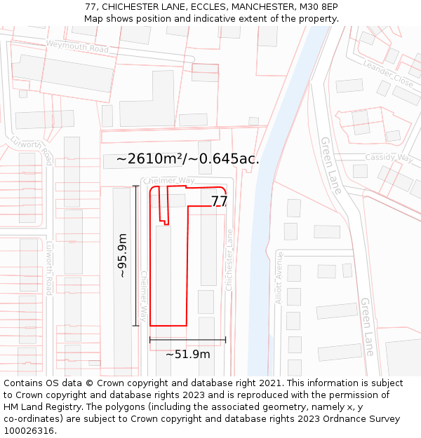 77, CHICHESTER LANE, ECCLES, MANCHESTER, M30 8EP: Plot and title map