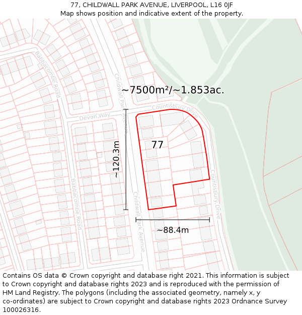 77, CHILDWALL PARK AVENUE, LIVERPOOL, L16 0JF: Plot and title map