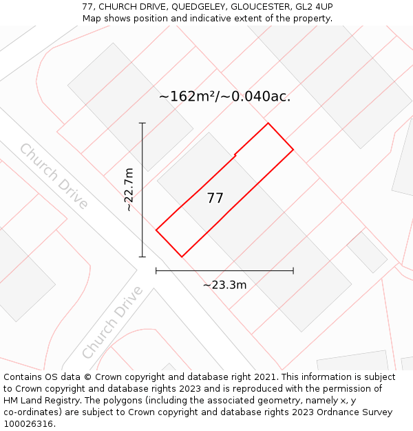 77, CHURCH DRIVE, QUEDGELEY, GLOUCESTER, GL2 4UP: Plot and title map