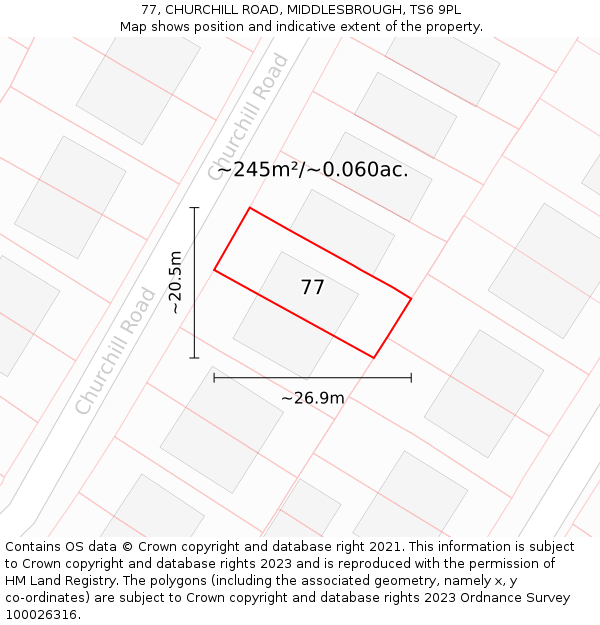 77, CHURCHILL ROAD, MIDDLESBROUGH, TS6 9PL: Plot and title map