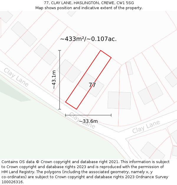 77, CLAY LANE, HASLINGTON, CREWE, CW1 5SG: Plot and title map