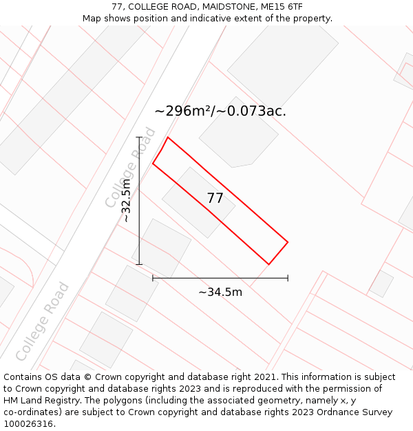 77, COLLEGE ROAD, MAIDSTONE, ME15 6TF: Plot and title map