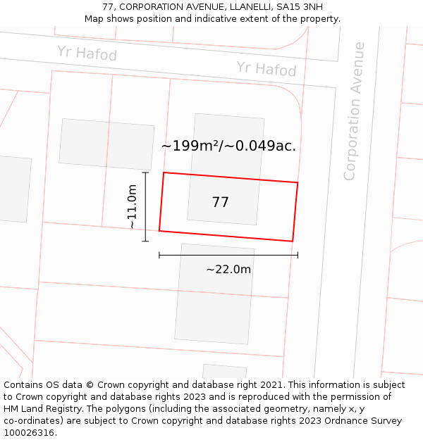 77, CORPORATION AVENUE, LLANELLI, SA15 3NH: Plot and title map