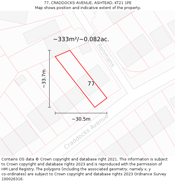 77, CRADDOCKS AVENUE, ASHTEAD, KT21 1PE: Plot and title map