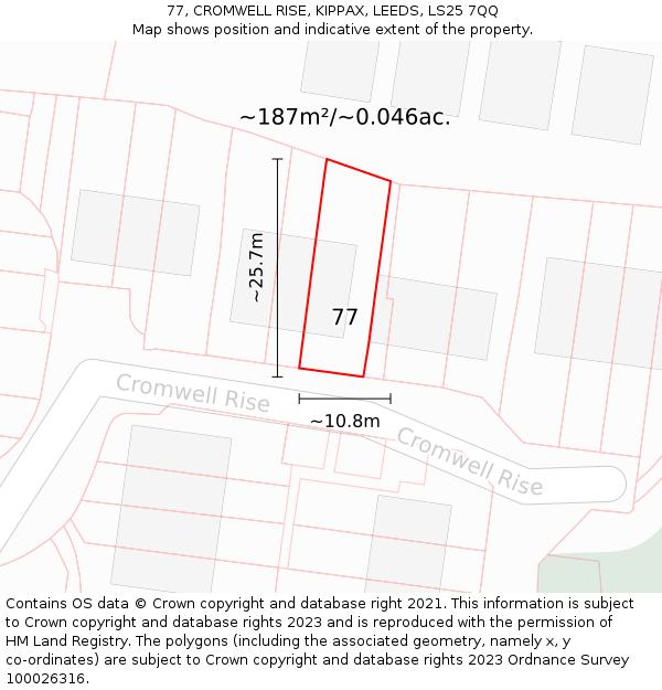 77, CROMWELL RISE, KIPPAX, LEEDS, LS25 7QQ: Plot and title map