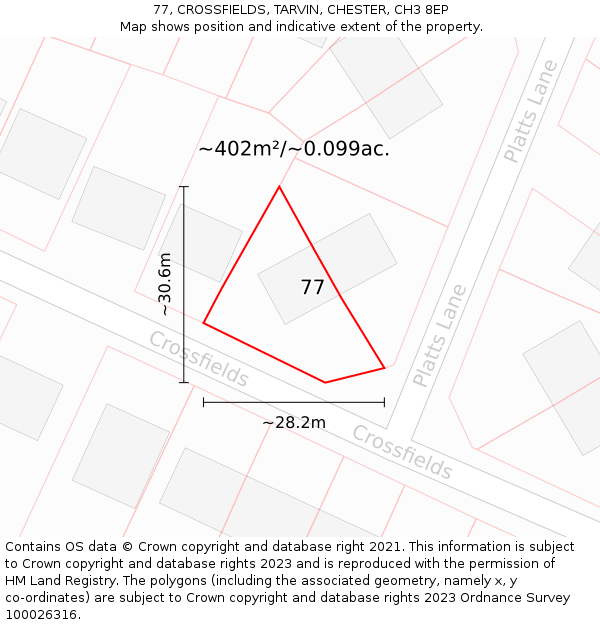 77, CROSSFIELDS, TARVIN, CHESTER, CH3 8EP: Plot and title map