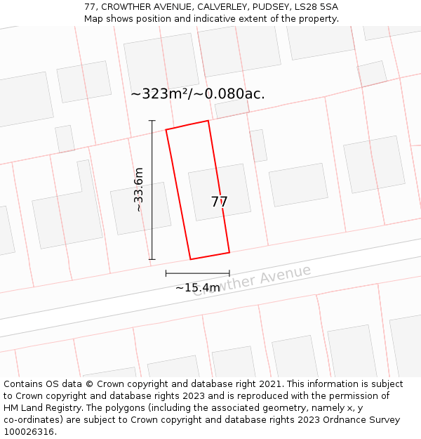 77, CROWTHER AVENUE, CALVERLEY, PUDSEY, LS28 5SA: Plot and title map