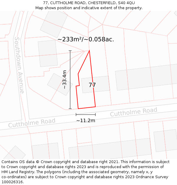 77, CUTTHOLME ROAD, CHESTERFIELD, S40 4QU: Plot and title map