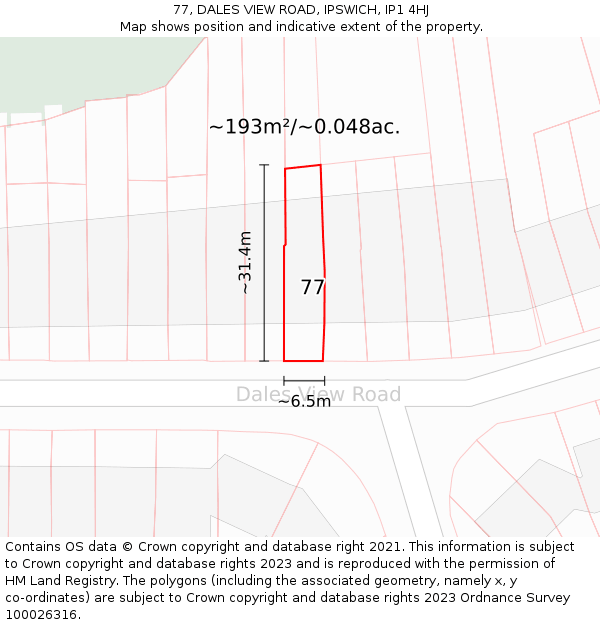 77, DALES VIEW ROAD, IPSWICH, IP1 4HJ: Plot and title map