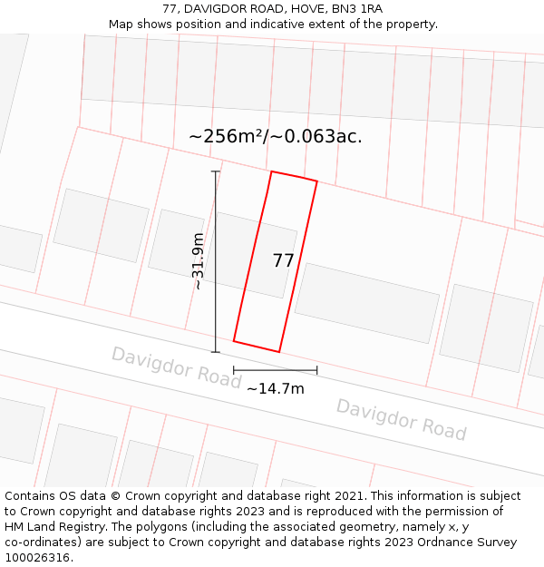 77, DAVIGDOR ROAD, HOVE, BN3 1RA: Plot and title map