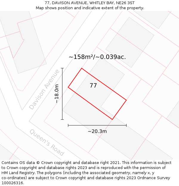 77, DAVISON AVENUE, WHITLEY BAY, NE26 3ST: Plot and title map