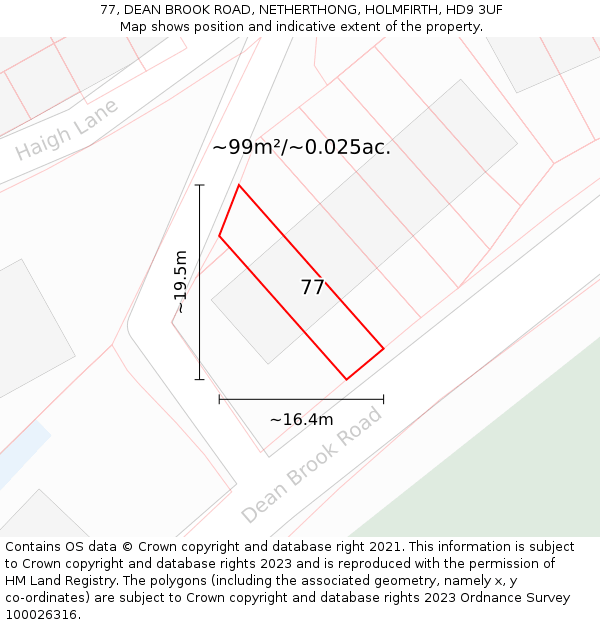 77, DEAN BROOK ROAD, NETHERTHONG, HOLMFIRTH, HD9 3UF: Plot and title map