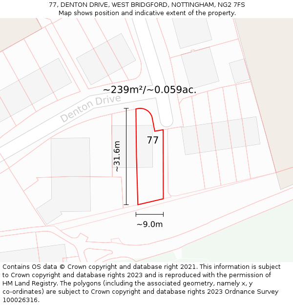 77, DENTON DRIVE, WEST BRIDGFORD, NOTTINGHAM, NG2 7FS: Plot and title map