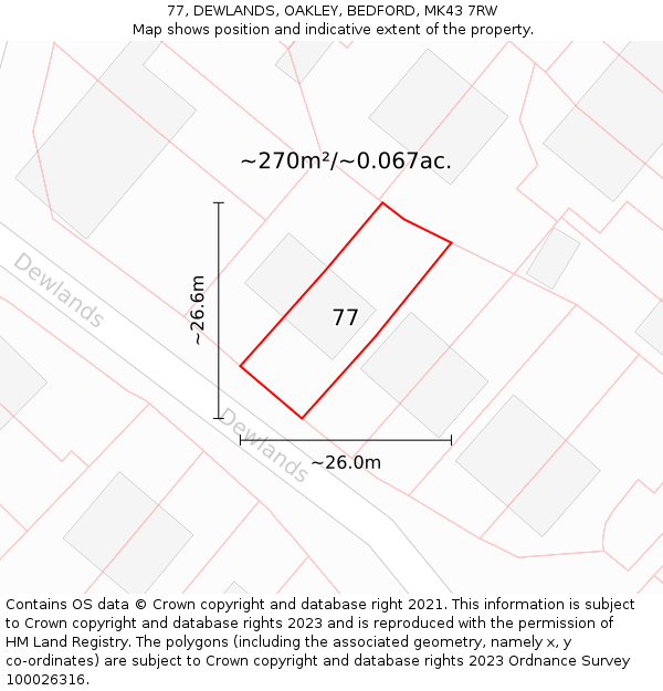 77, DEWLANDS, OAKLEY, BEDFORD, MK43 7RW: Plot and title map