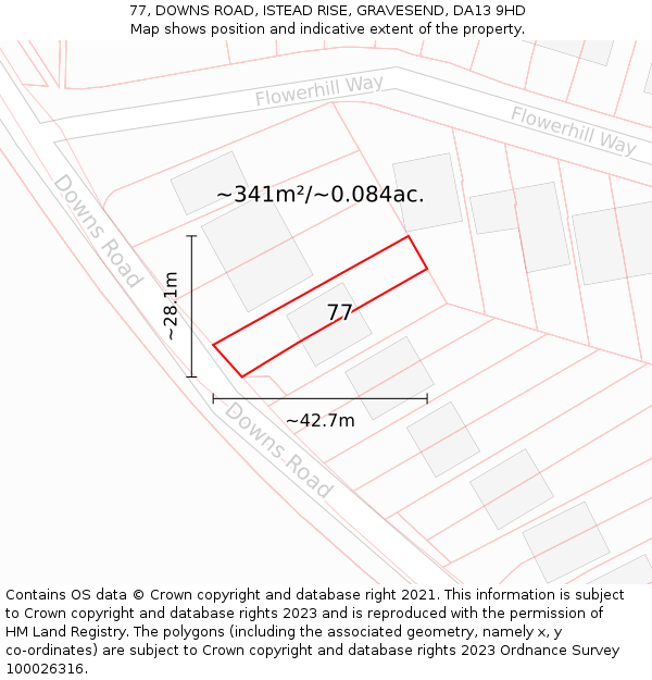 77, DOWNS ROAD, ISTEAD RISE, GRAVESEND, DA13 9HD: Plot and title map