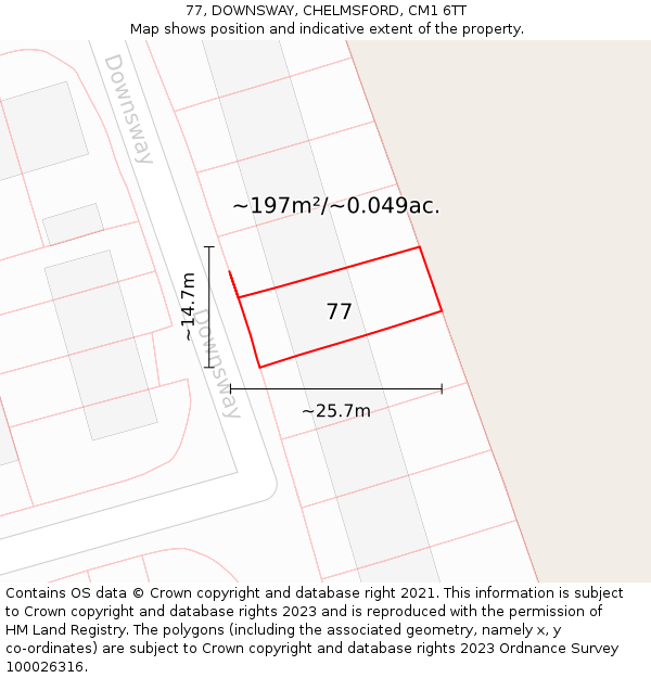 77, DOWNSWAY, CHELMSFORD, CM1 6TT: Plot and title map