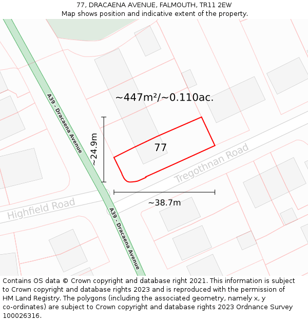 77, DRACAENA AVENUE, FALMOUTH, TR11 2EW: Plot and title map