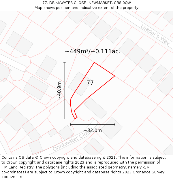 77, DRINKWATER CLOSE, NEWMARKET, CB8 0QW: Plot and title map