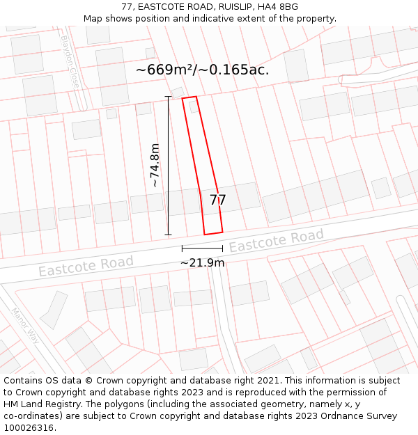 77, EASTCOTE ROAD, RUISLIP, HA4 8BG: Plot and title map