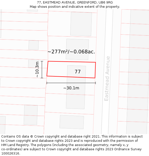 77, EASTMEAD AVENUE, GREENFORD, UB6 9RG: Plot and title map