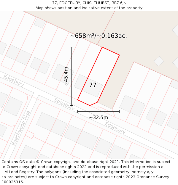 77, EDGEBURY, CHISLEHURST, BR7 6JN: Plot and title map