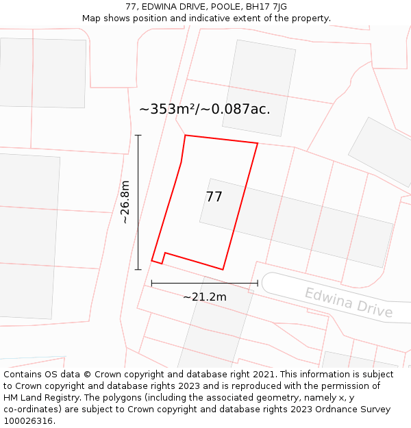 77, EDWINA DRIVE, POOLE, BH17 7JG: Plot and title map