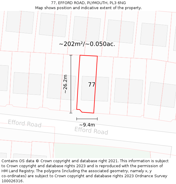 77, EFFORD ROAD, PLYMOUTH, PL3 6NG: Plot and title map