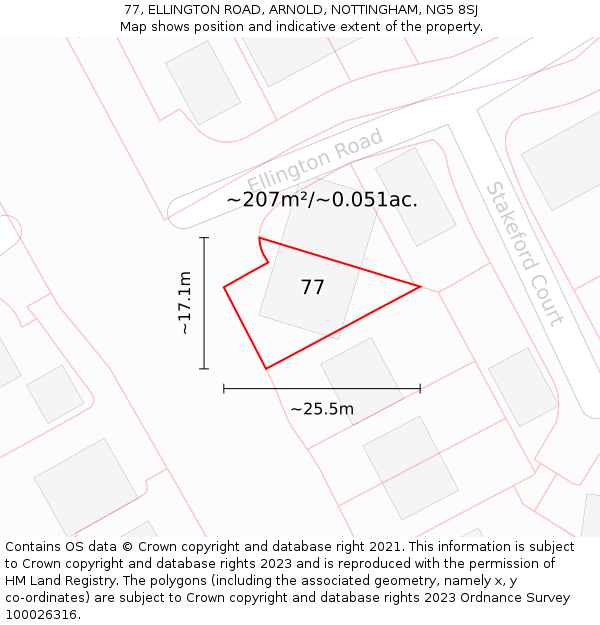 77, ELLINGTON ROAD, ARNOLD, NOTTINGHAM, NG5 8SJ: Plot and title map