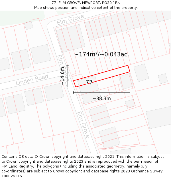 77, ELM GROVE, NEWPORT, PO30 1RN: Plot and title map