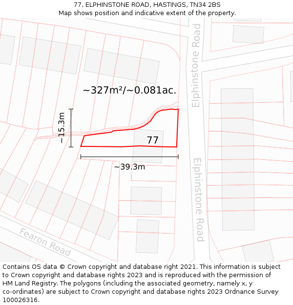 77, ELPHINSTONE ROAD, HASTINGS, TN34 2BS: Plot and title map