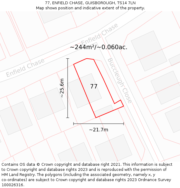 77, ENFIELD CHASE, GUISBOROUGH, TS14 7LN: Plot and title map