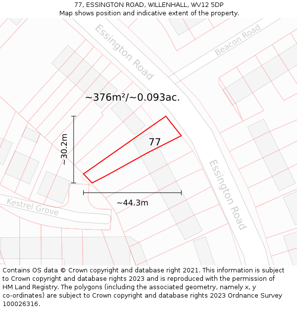 77, ESSINGTON ROAD, WILLENHALL, WV12 5DP: Plot and title map