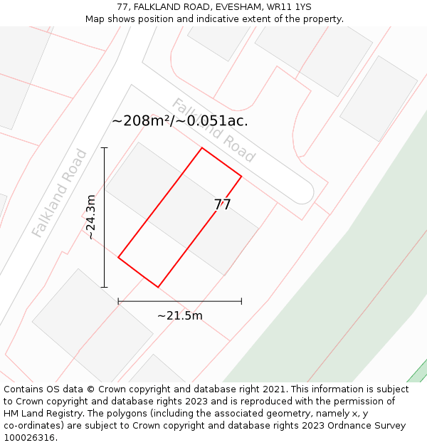 77, FALKLAND ROAD, EVESHAM, WR11 1YS: Plot and title map