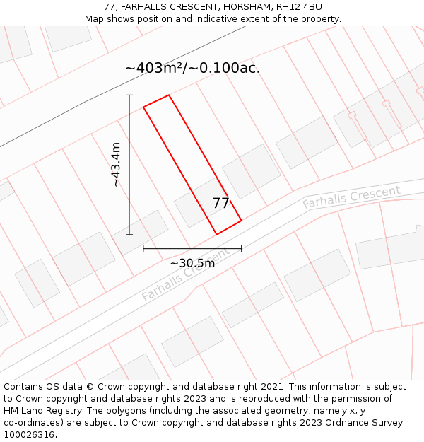 77, FARHALLS CRESCENT, HORSHAM, RH12 4BU: Plot and title map