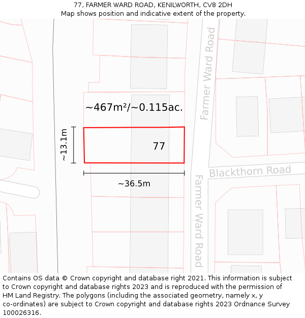 77, FARMER WARD ROAD, KENILWORTH, CV8 2DH: Plot and title map