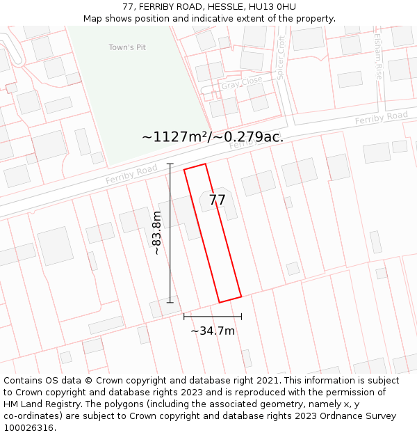 77, FERRIBY ROAD, HESSLE, HU13 0HU: Plot and title map