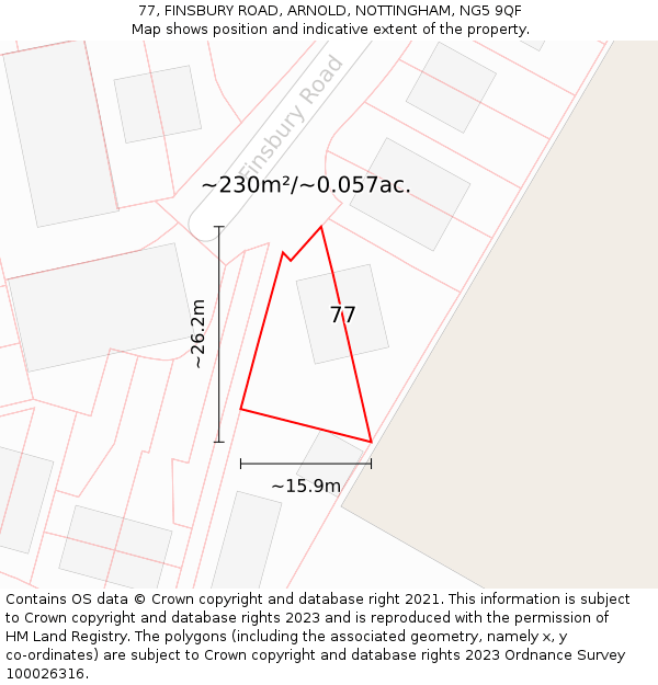 77, FINSBURY ROAD, ARNOLD, NOTTINGHAM, NG5 9QF: Plot and title map