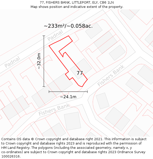 77, FISHERS BANK, LITTLEPORT, ELY, CB6 1LN: Plot and title map