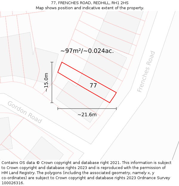 77, FRENCHES ROAD, REDHILL, RH1 2HS: Plot and title map