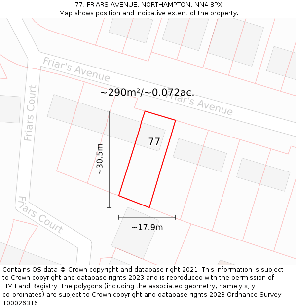 77, FRIARS AVENUE, NORTHAMPTON, NN4 8PX: Plot and title map