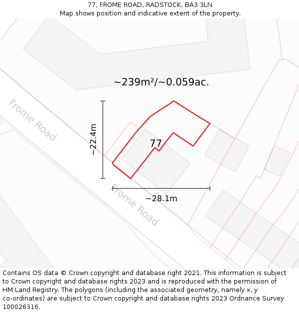 77, FROME ROAD, RADSTOCK, BA3 3LN: Plot and title map